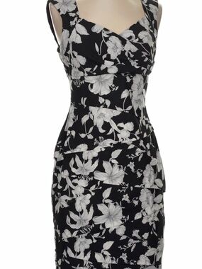 White House Black Market Black and White Floral Midi Sheath Dress